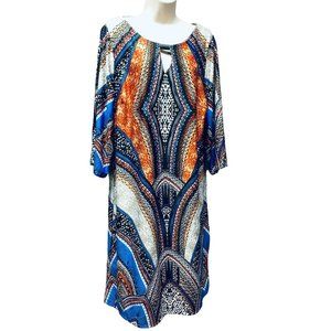 Shelby & Palmer 1x Multicolor Geometric Pattern Shift Dress Long Sleeve